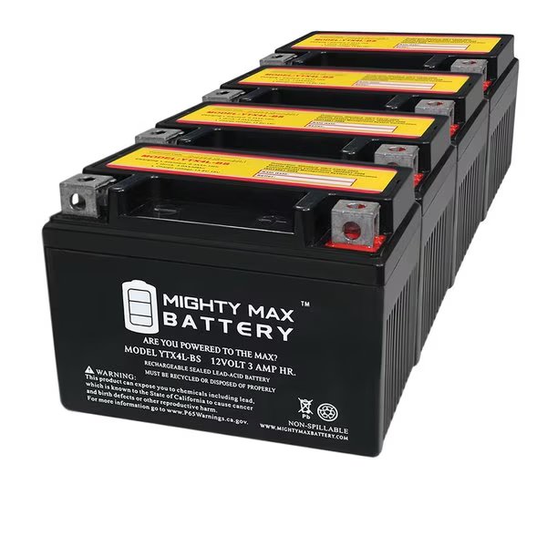 YTX4L-BS SLA Battery for SYM 50 RS50 2010 - 4PK, Mighty Max Battery, Mfr#: MAX3529712